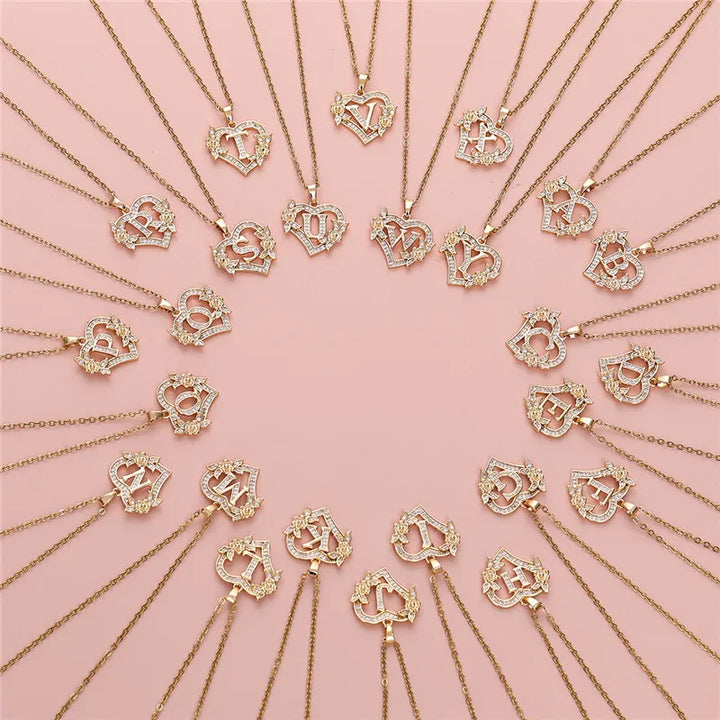 A-Z Flower Heart Necklace