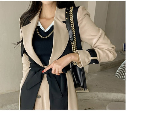 Two-Tone Belted Wrap Trench Coat