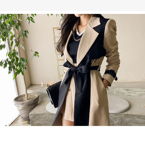 Two-Tone Belted Wrap Trench Coat