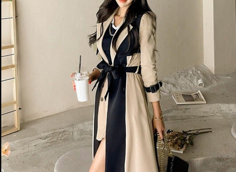 Two-Tone Belted Wrap Trench Coat