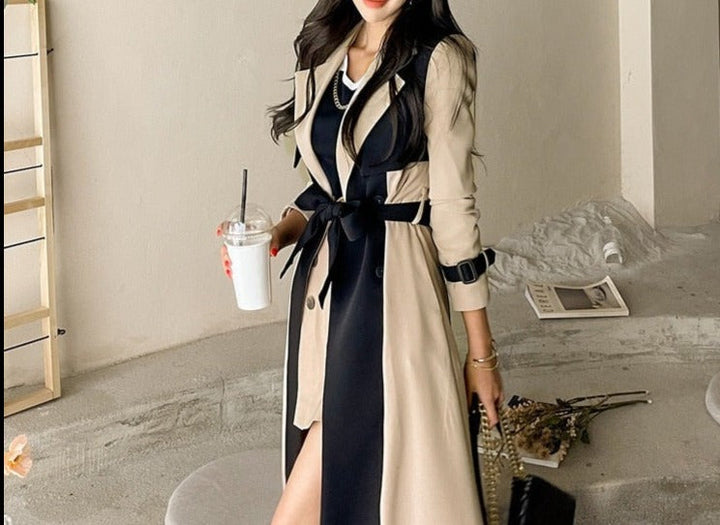 Two-Tone Belted Wrap Trench Coat