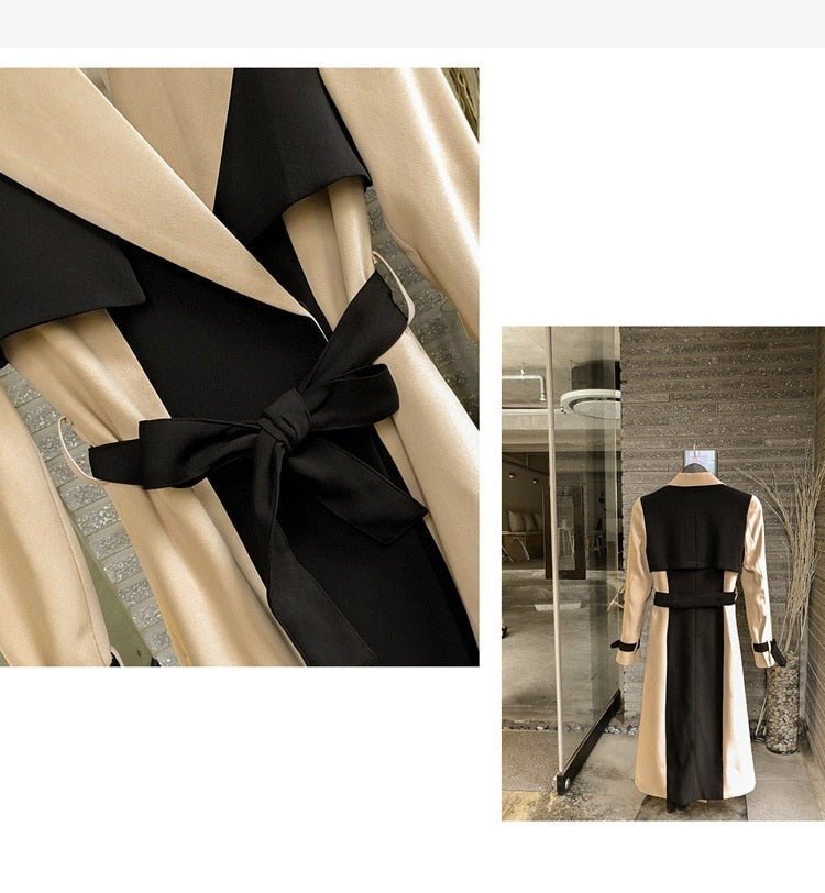 Two-Tone Belted Wrap Trench Coat