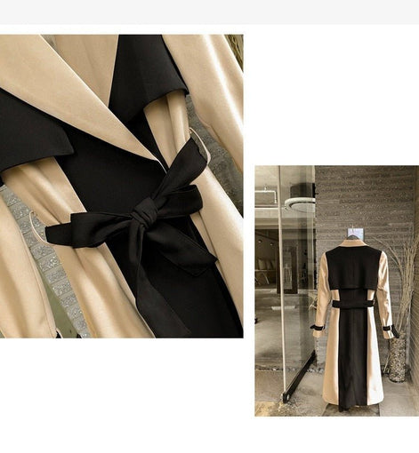 Two-Tone Belted Wrap Trench Coat