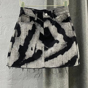 Contrast Print High-Waist Denim A-Line Skirt