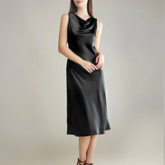 Asymmetrical Cowl Neck Silk Dress