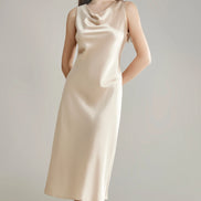 Asymmetrical Cowl Neck Silk Dress