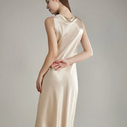 Asymmetrical Cowl Neck Silk Dress