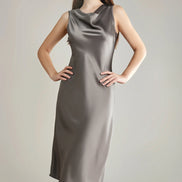 Asymmetrical Cowl Neck Silk Dress