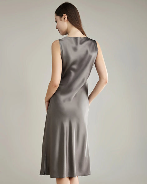 Asymmetrical Cowl Neck Silk Dress