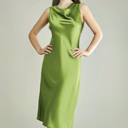 Asymmetrical Cowl Neck Silk Dress