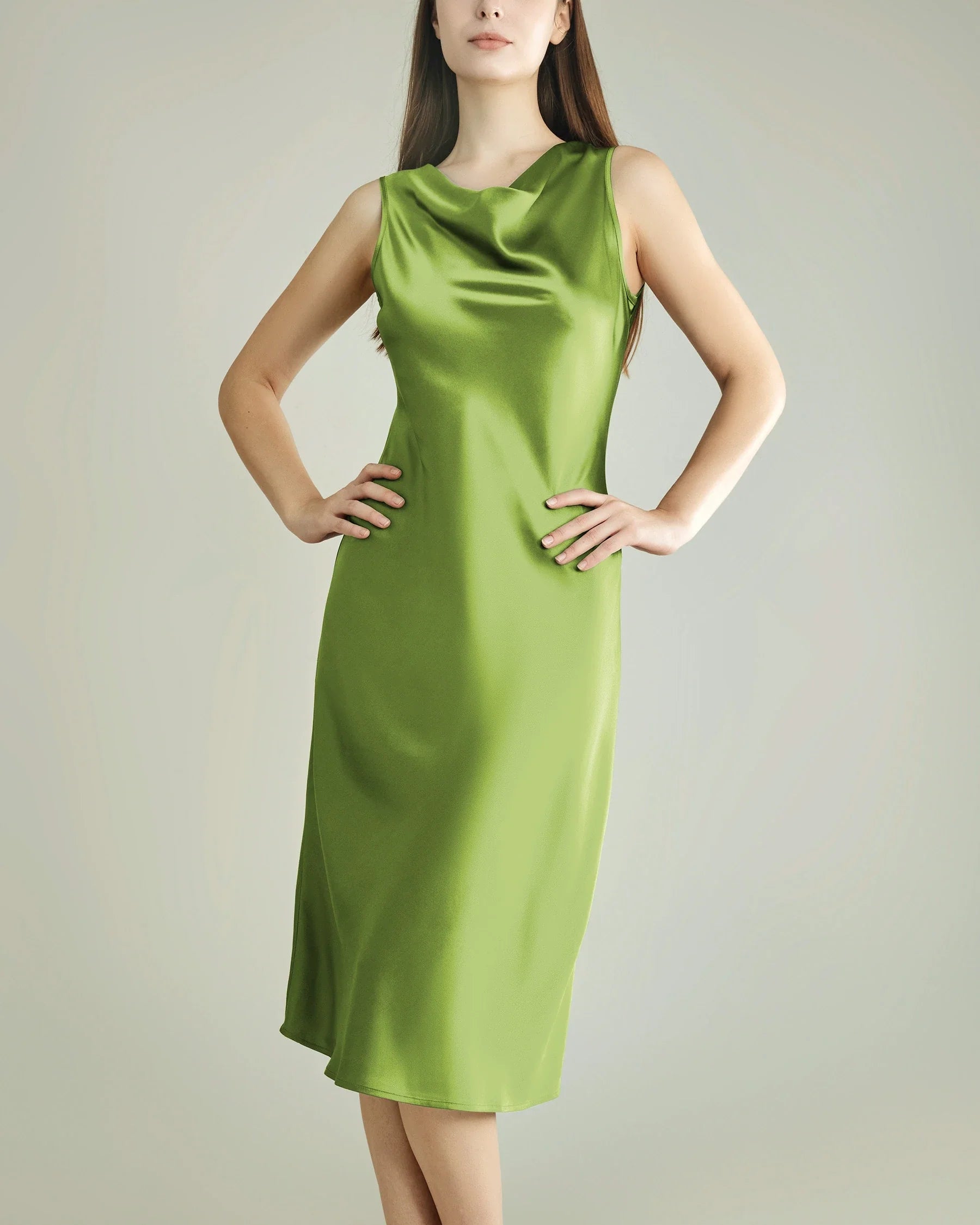 Asymmetrical Cowl Neck Silk Dress