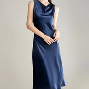 Asymmetrical Cowl Neck Silk Dress