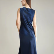 Asymmetrical Cowl Neck Silk Dress