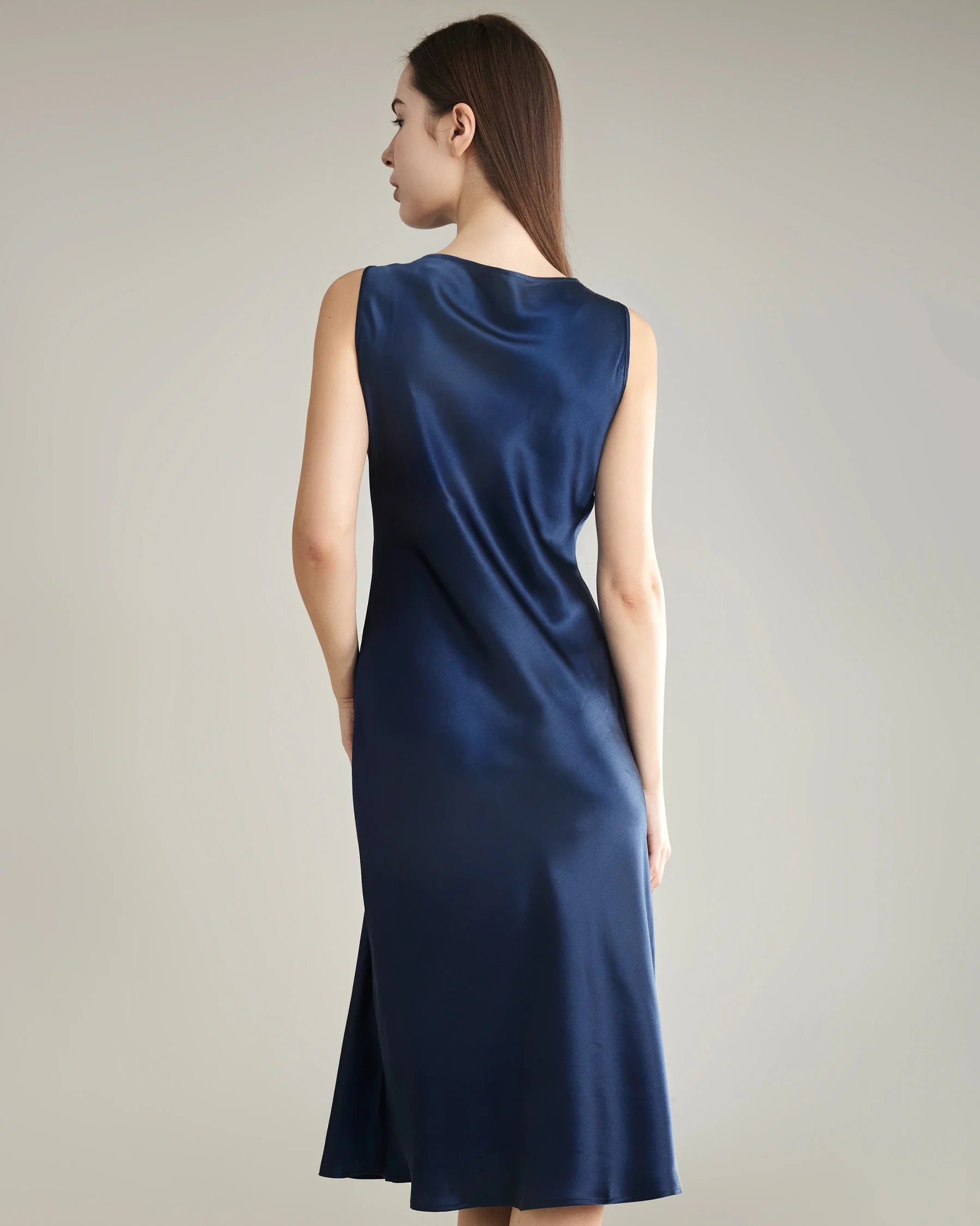 Asymmetrical Cowl Neck Silk Dress