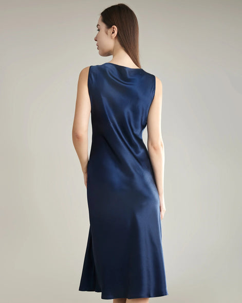 Asymmetrical Cowl Neck Silk Dress