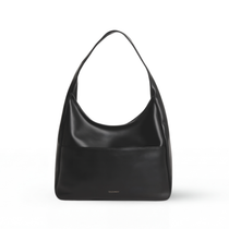 The Maya hobo bag in black leather, front view