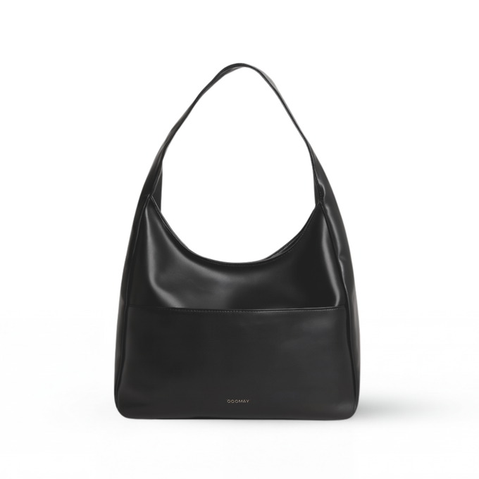 The Maya hobo bag in black leather, front view
