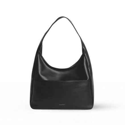 The Maya hobo bag in black leather, front view
