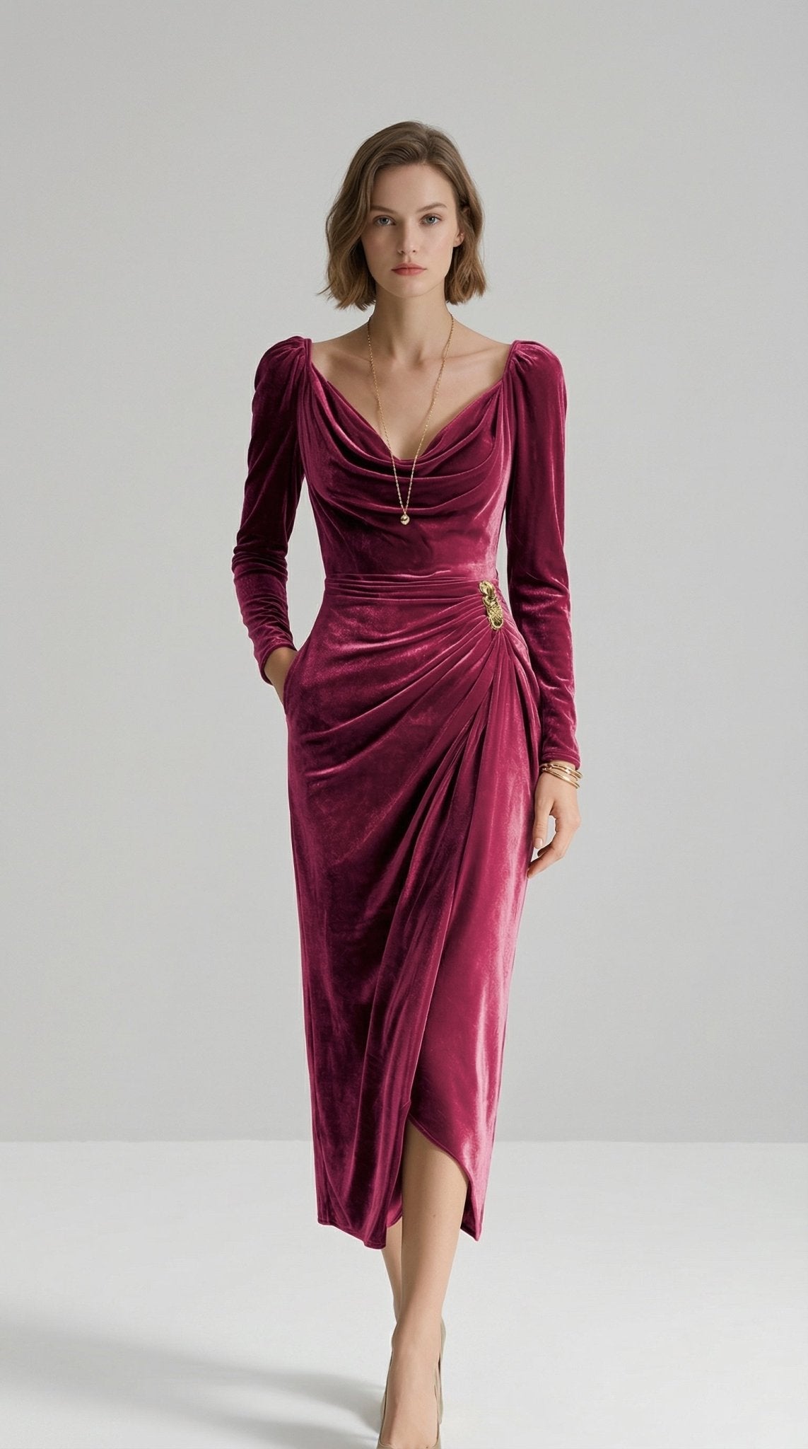 Eadoline Elegant Pleated Midi Dress