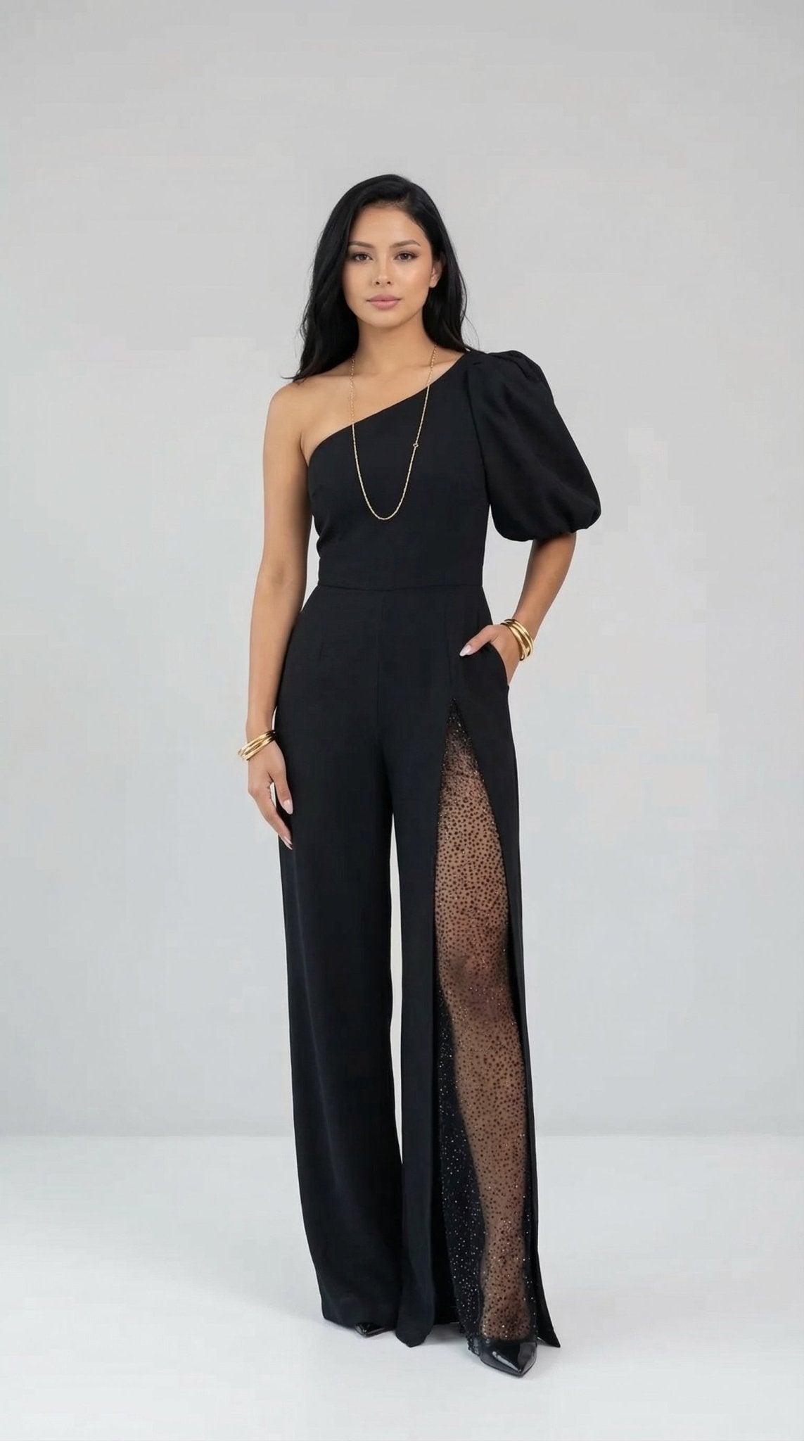 Athenea One-Shoulder Glitter Jumpsuit