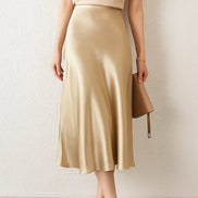 Silk Midi Skirt with Elastic Waistband