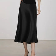 Silk Midi Skirt with Elastic Waistband