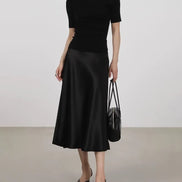 Silk Midi Skirt with Elastic Waistband