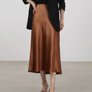 Silk Midi Skirt with Elastic Waistband