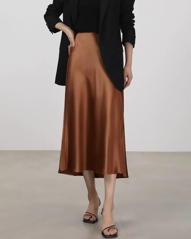 Silk Midi Skirt with Elastic Waistband