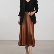 Silk Midi Skirt with Elastic Waistband