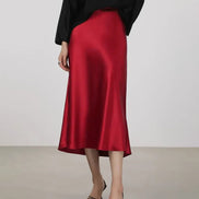 Silk Midi Skirt with Elastic Waistband