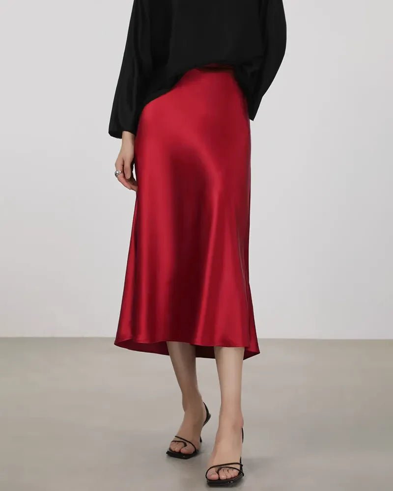 Silk Midi Skirt with Elastic Waistband