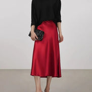 Silk Midi Skirt with Elastic Waistband