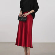 Silk Midi Skirt with Elastic Waistband