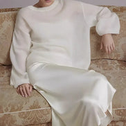 Silk Midi Skirt with Elastic Waistband