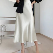 Silk Midi Skirt with Elastic Waistband