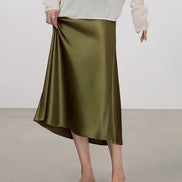 Silk Midi Skirt with Elastic Waistband