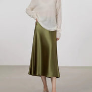 Silk Midi Skirt with Elastic Waistband