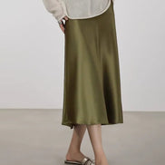Silk Midi Skirt with Elastic Waistband