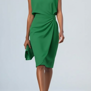 Éloise Draped Midi Dress – Structured Shoulder Cotton