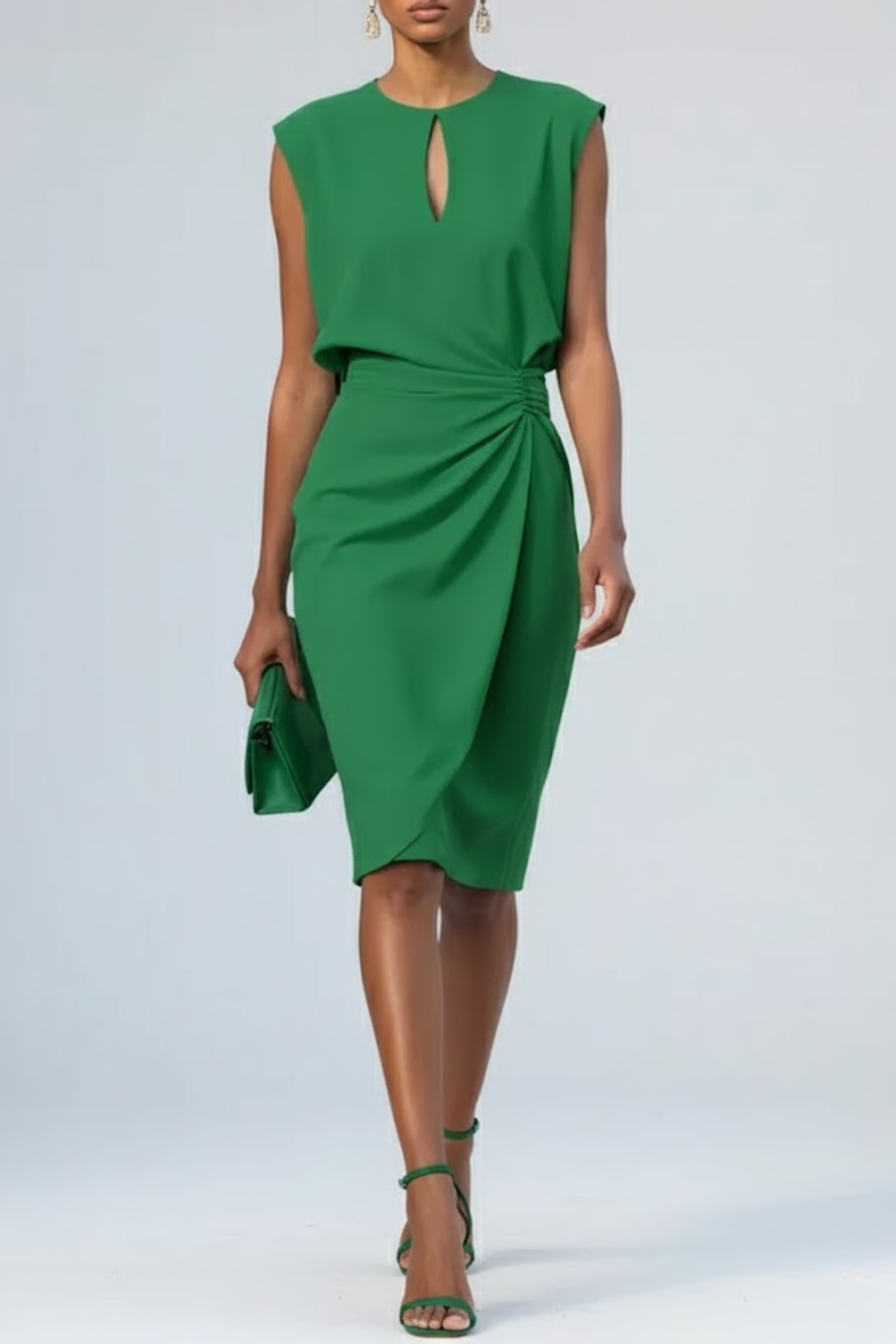 Éloise Draped Midi Dress – Structured Shoulder Cotton