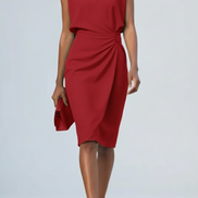 Éloise Draped Midi Dress – Structured Shoulder Cotton