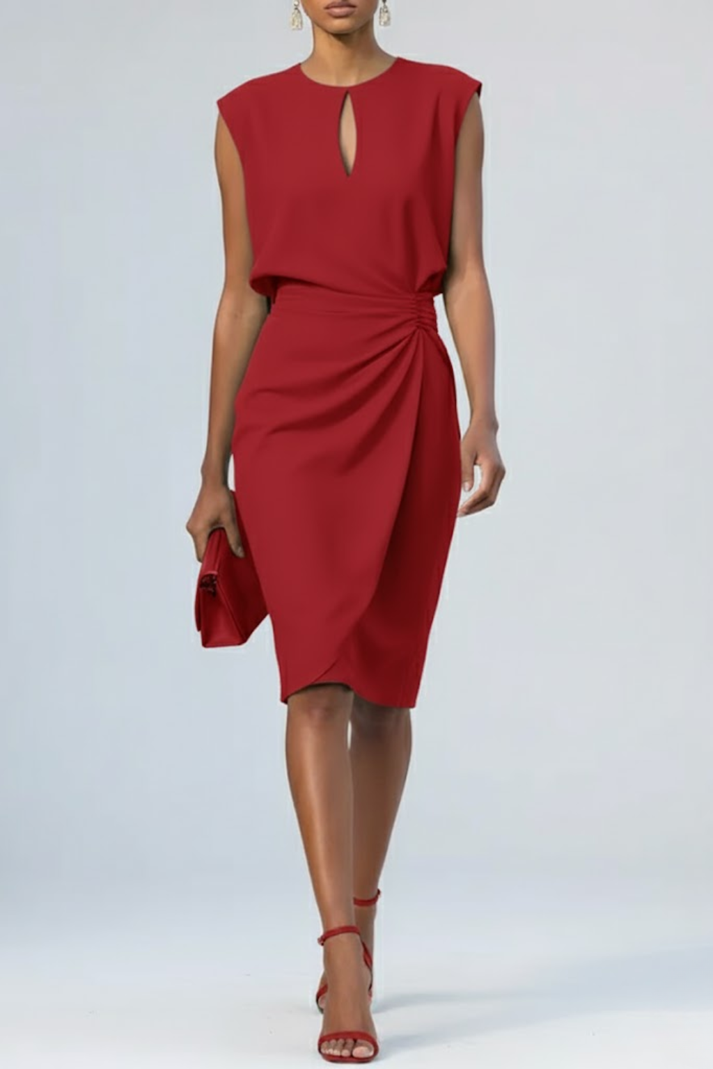 Éloise Draped Midi Dress – Structured Shoulder Cotton