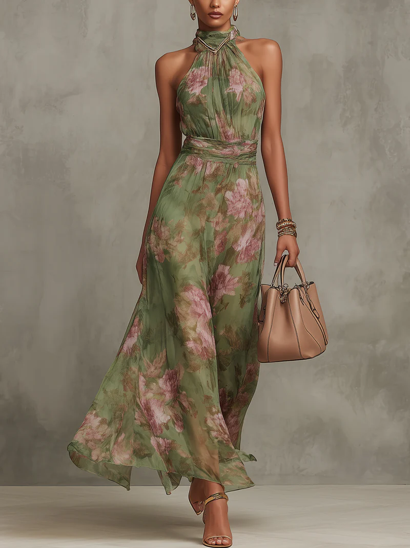 Sophia | Maxi halter dress with floral print