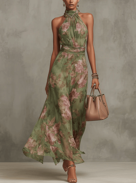 Sophia Floral Maxi Halter Dress