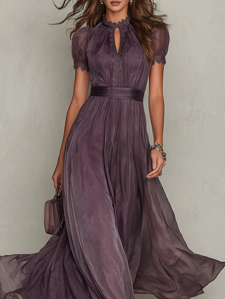 Pippa Chiffon Lace Trim Maxi Dress