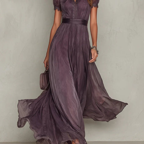Pippa Chiffon Lace Trim Maxi Dress