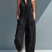 Minimalist Linen Sleeveless Button-Up Jumpsuit