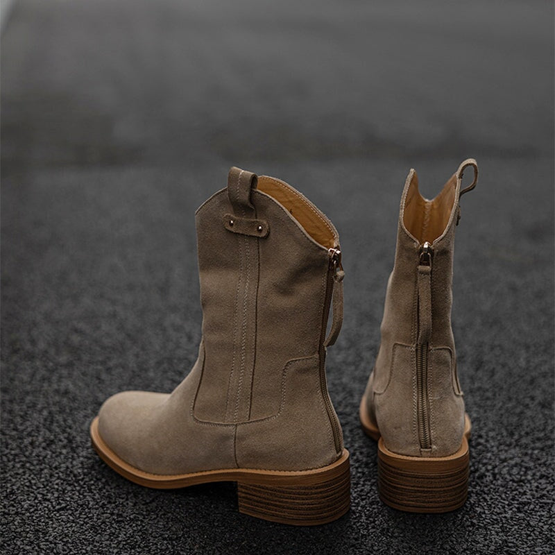 Suede Block Heel Ankle Boots