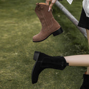 Suede Block Heel Ankle Boots